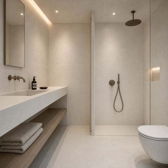 Bagno minimalista in microcemento